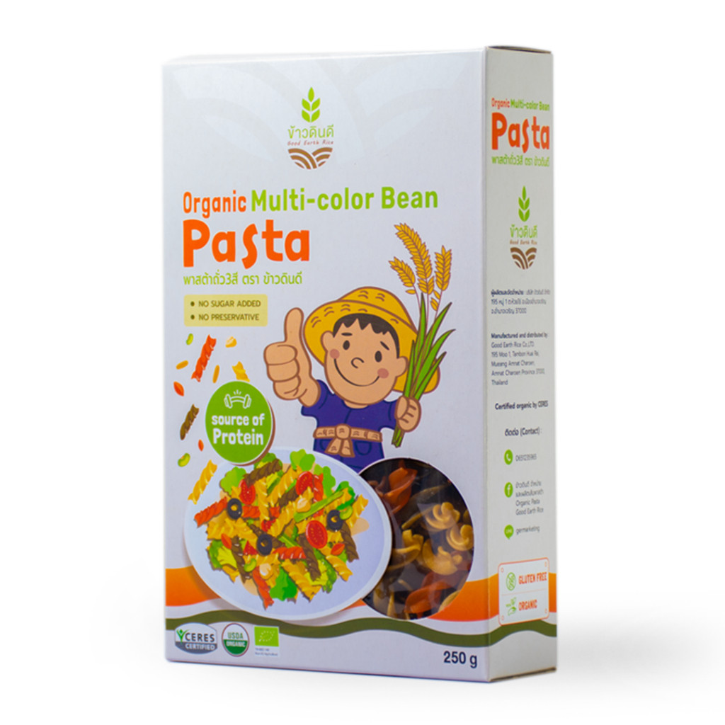 พาสต้าข้าวดินดี พาสต้าถั่ว 3 สี Organic Multi Color Bean Fusilli Pasta Gluten Free 250gกล่อง