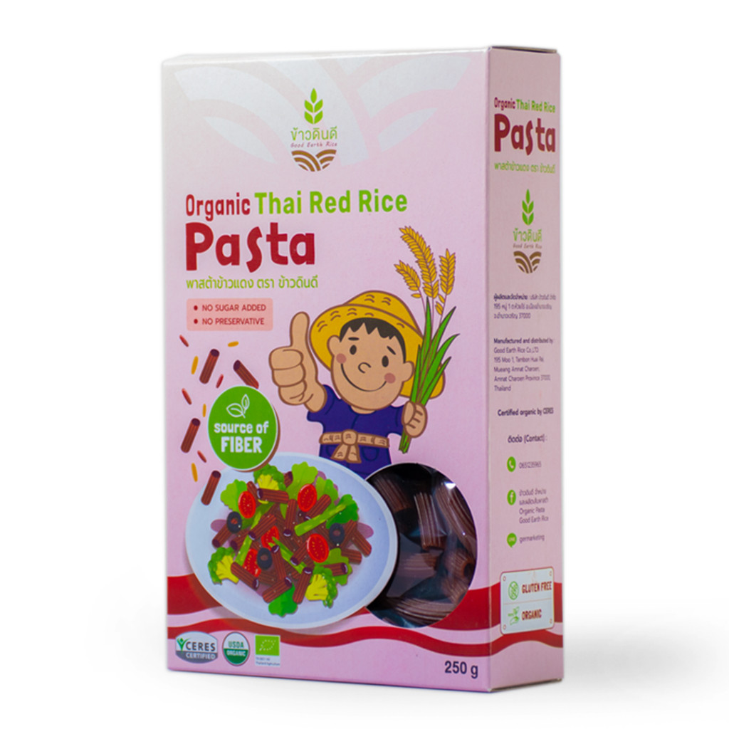 พาสต้าข้าวดินดี พาสต้าข้าวแดง Organic Red Rice Pasta Gluten Free 250gกล่อง