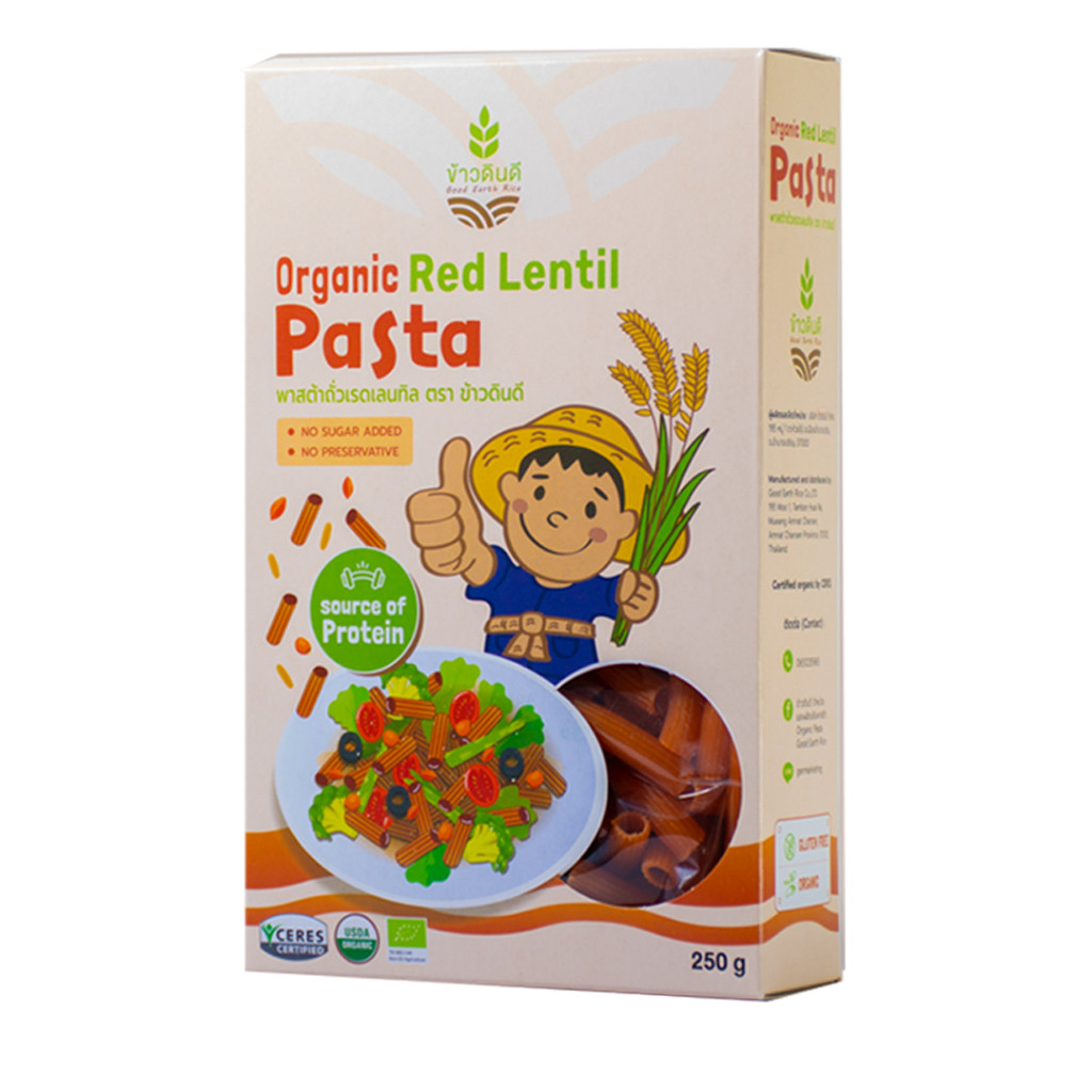 พาสต้าข้าวดินดี พาสต้าถั่วเลนทิล Organic Red Lentils Rigatoni Pasta Gluten Free 250gกล่อง