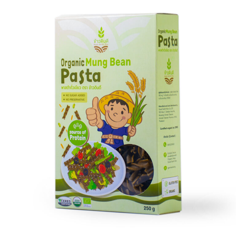 พาสต้าข้าวดินดี พาสต้าถั่วเขียว Organic Mung Bean Rotini Pasta #Gluten Free# 250g./กล่อง