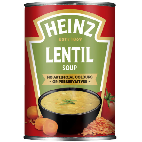 ซุปถั่วเลนทิลสำเร็จรูปพร้อมรับประทาน เป็นแหล่งของโปรตีนและใยอาหาร Heinz Lentil Soup 400G